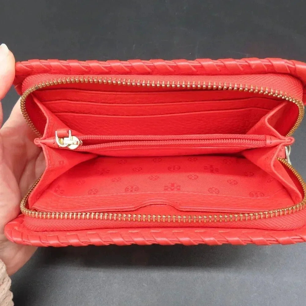 Tory Burch Marion Red Pebbled Leather Wristlet Wallet